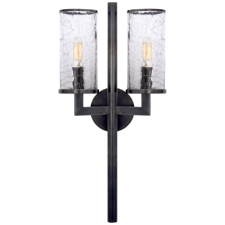 Limo Double Sconce-Visual Comfort-VISUAL-KW 2201BZ-CRG-Wall LightingBronze-Crackle Glass-4-France and Son