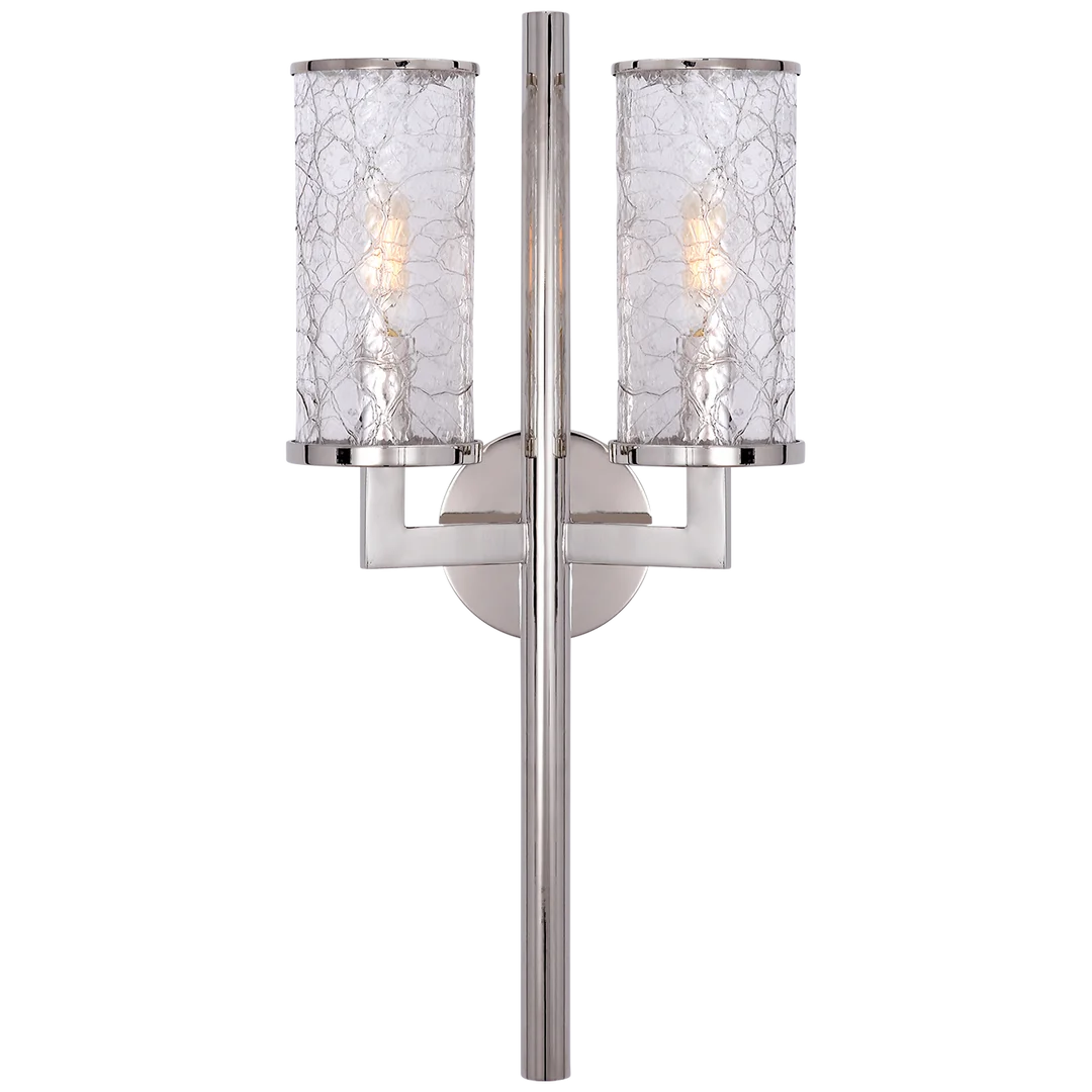 Limo Double Sconce-Visual Comfort-VISUAL-KW 2201PN-CRG-Wall LightingPolished Nickel-Crackle Glass-6-France and Son