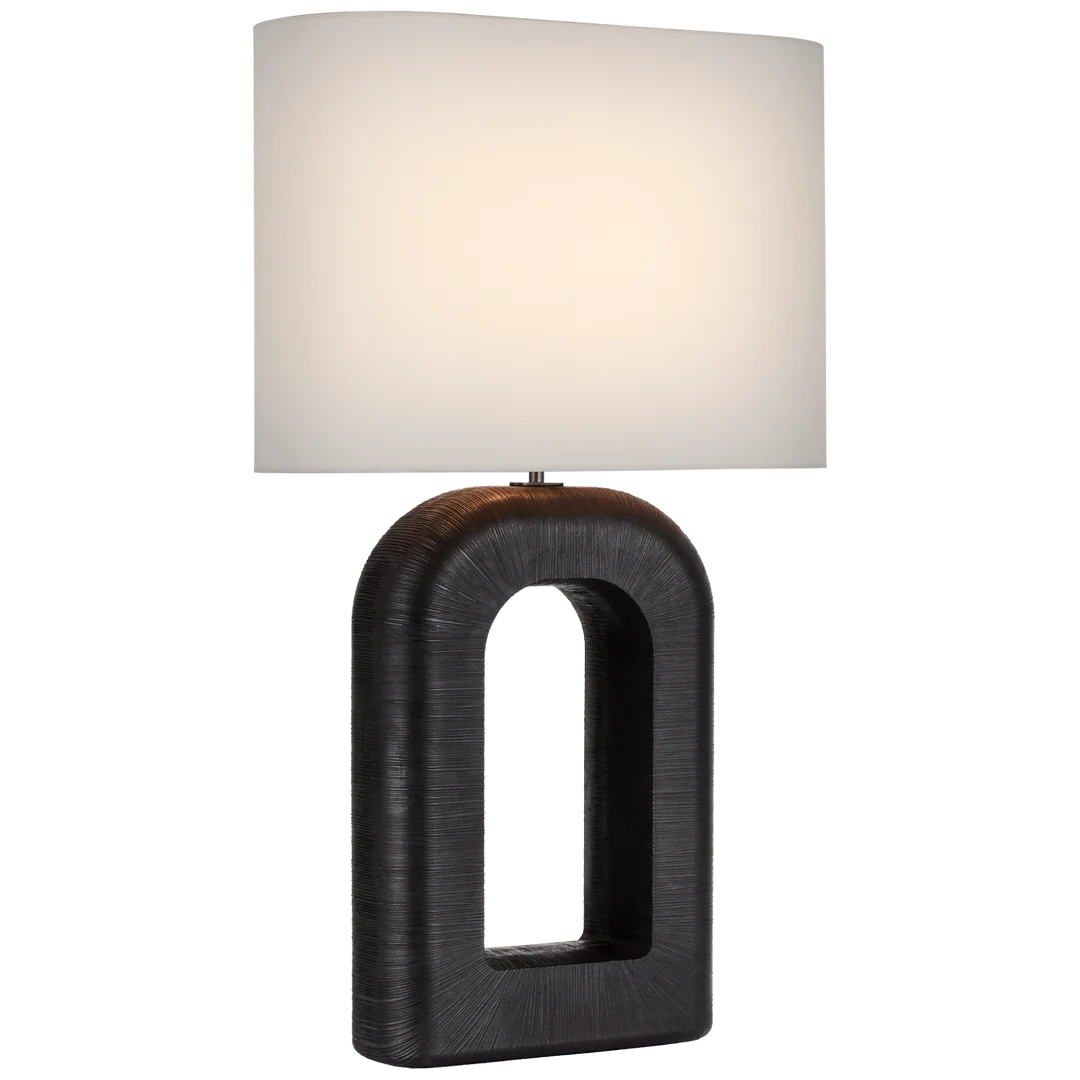 Uropia Large Combed Table Lamp-Visual Comfort-VISUAL-KW 3072AI-L-Table LampsAged Iron-Linen Shade-1-France and Son