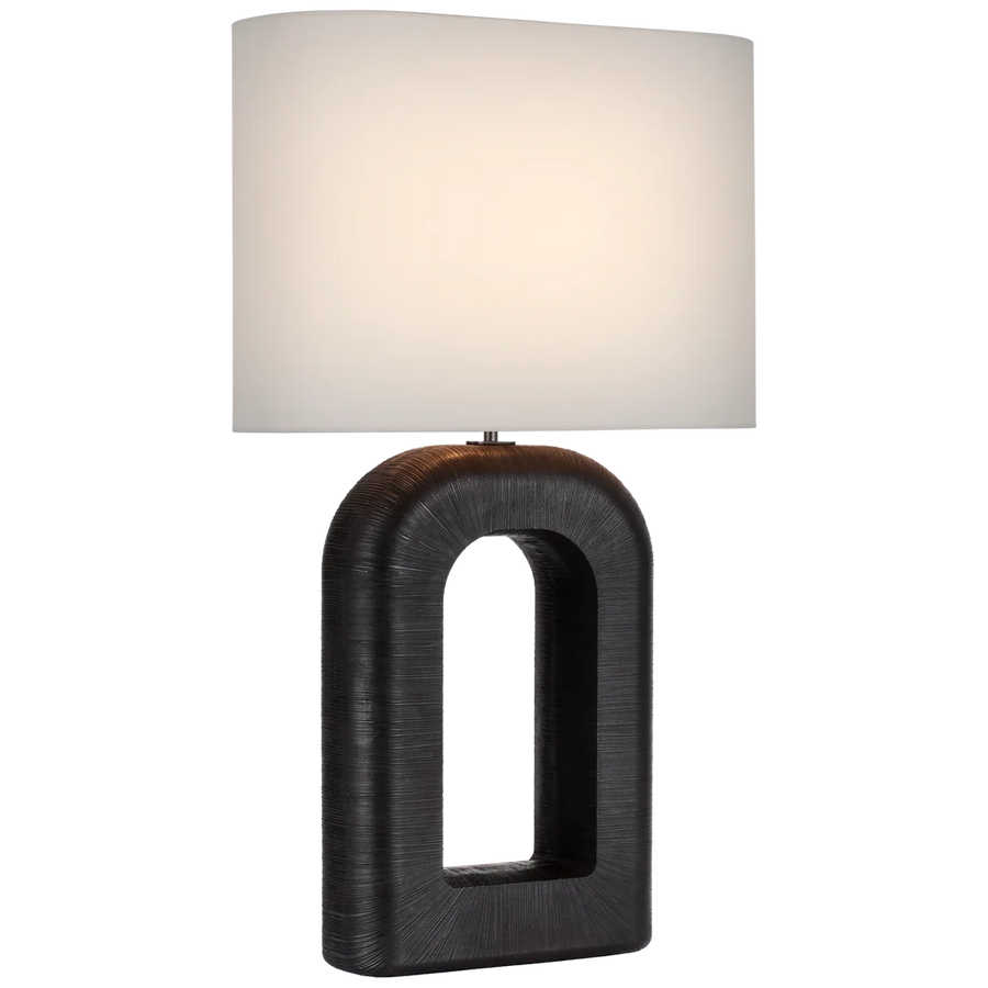 Uropia Large Combed Table Lamp-Visual Comfort-VISUAL-KW 3072AI-L-Table LampsAged Iron-Linen Shade-1-France and Son