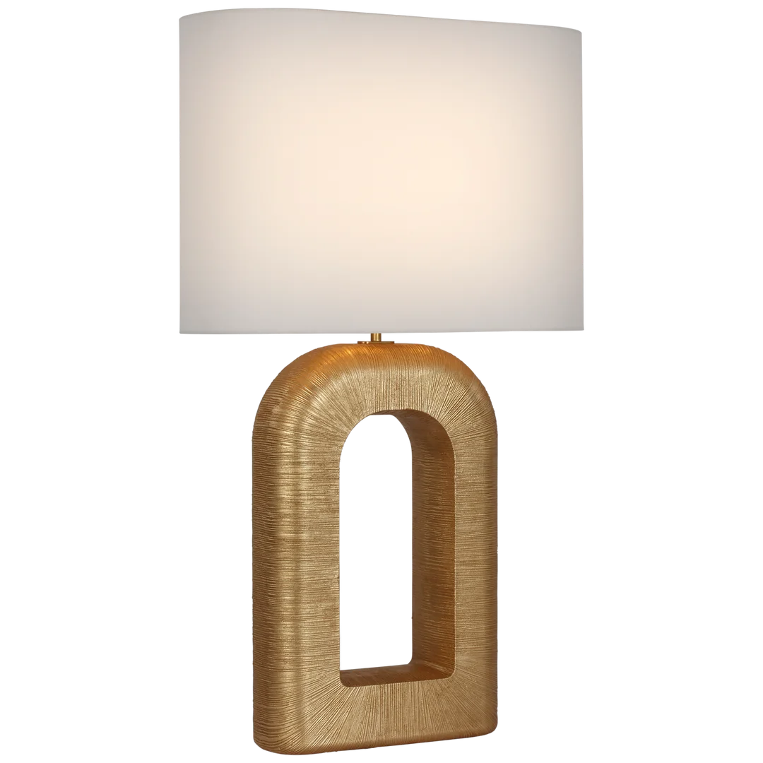 Uropia Large Combed Table Lamp-Visual Comfort-VISUAL-KW 3072G-L-Table LampsGild-Linen Shade-2-France and Son