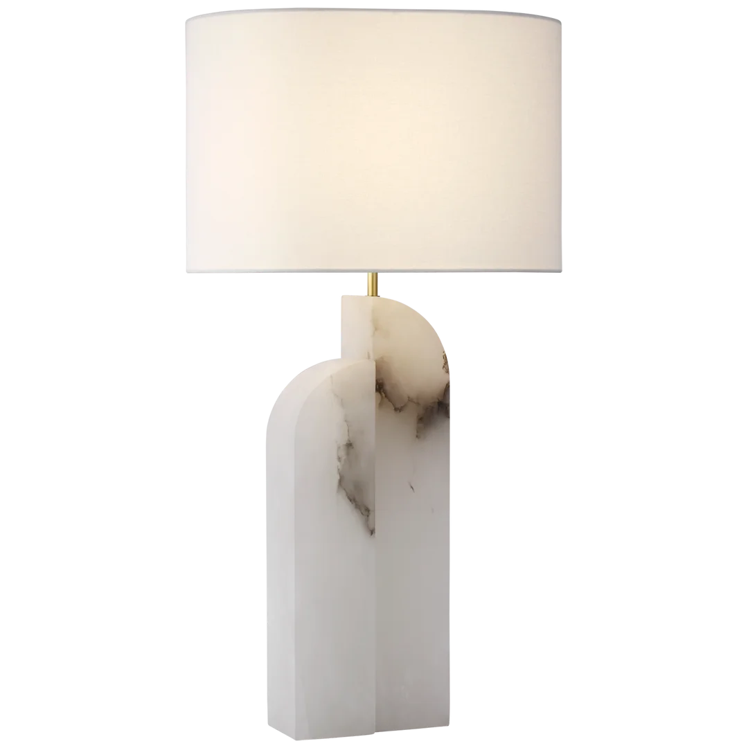 Savoy Large Table Lamp-Visual Comfort-VISUAL-KW 3930ALB-L-Table LampsLeft - Alabaster-Linen Shades-1-France and Son