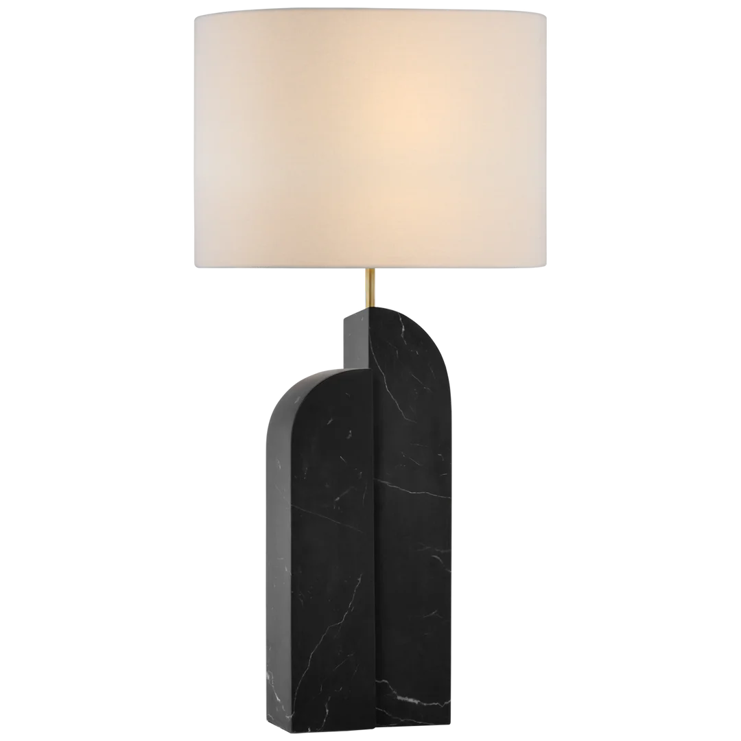 Savoy Large Table Lamp-Visual Comfort-VISUAL-KW 3930BM-L-Table LampsLeft - Black Marble-Linen Shades-2-France and Son