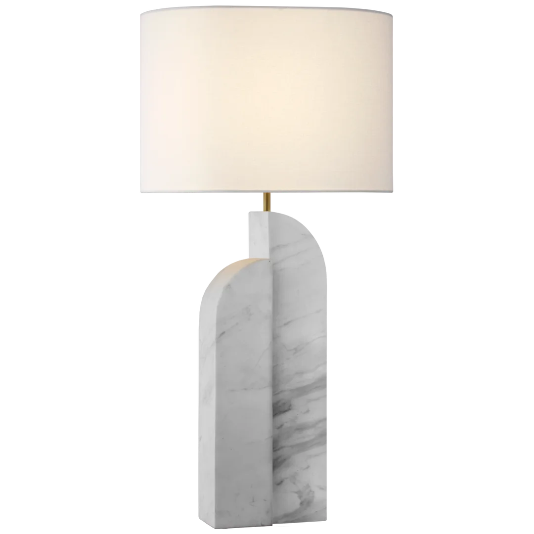 Savoy Large Table Lamp-Visual Comfort-VISUAL-KW 3930WM-L-Table LampsLeft - White Marble-Linen Shades-3-France and Son