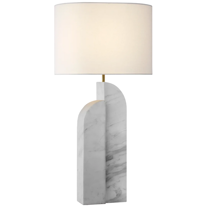 Savoy Large Table Lamp-Visual Comfort-VISUAL-KW 3930WM-L-Table LampsLeft - White Marble-Linen Shades-3-France and Son