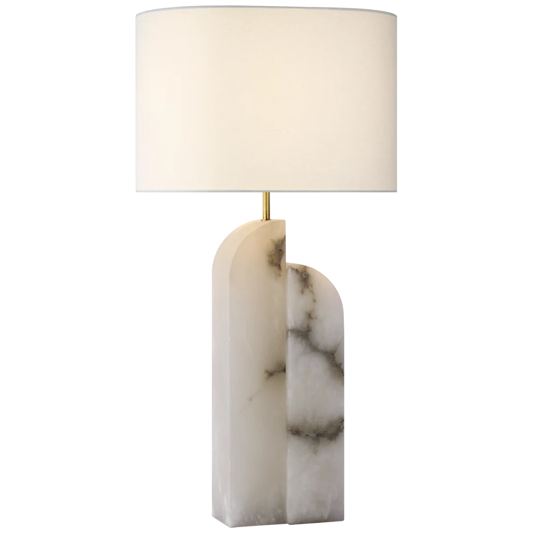 Savoy Large Table Lamp-Visual Comfort-VISUAL-KW 3931ALB-L-Table LampsRight - Alabaster-Linen Shades-4-France and Son