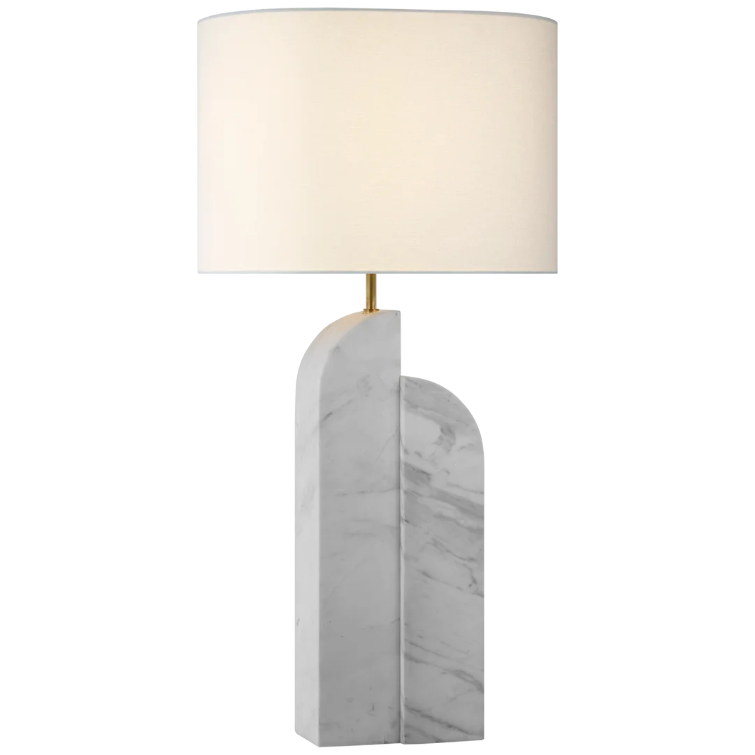 Savoy Large Table Lamp-Visual Comfort-VISUAL-KW 3931WM-L-Table LampsRight - White Marble-Linen Shades-6-France and Son