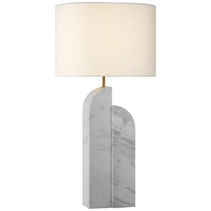 Savoy Large Table Lamp-Visual Comfort-VISUAL-KW 3931WM-L-Table LampsRight - White Marble-Linen Shades-6-France and Son