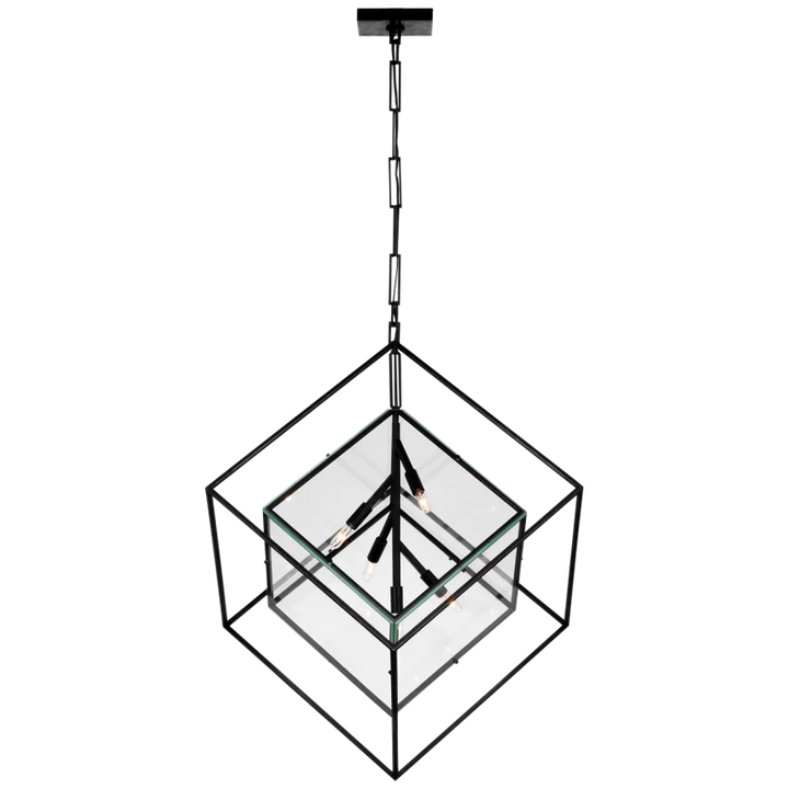 Cube X-Large Pendant-Visual Comfort-VISUAL-KW 5025AI-CG-PendantsAged Iron-Clear Glass-2-France and Son