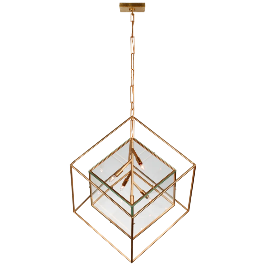 Cube X-Large Pendant-Visual Comfort-VISUAL-KW 5025G-CG-PendantsGild-Clear Glass-3-France and Son