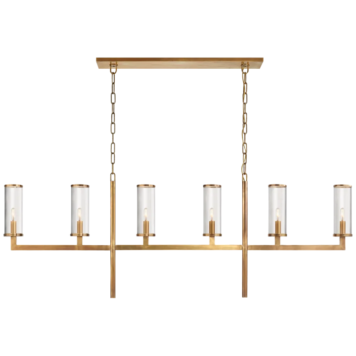 Limo Large Linear Chandelier With Clear Glass Shade-Visual Comfort-VISUAL-KW 5203AB-CG-ChandeliersAntique-Burnished Brass-Clear Glass-1-France and Son