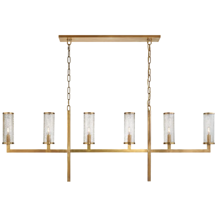 Limo Large Linear Chandelier With Clear Glass Shade-Visual Comfort-VISUAL-KW 5203AB-CRG-ChandeliersAntique-Burnished Brass-Crackle Glass-2-France and Son