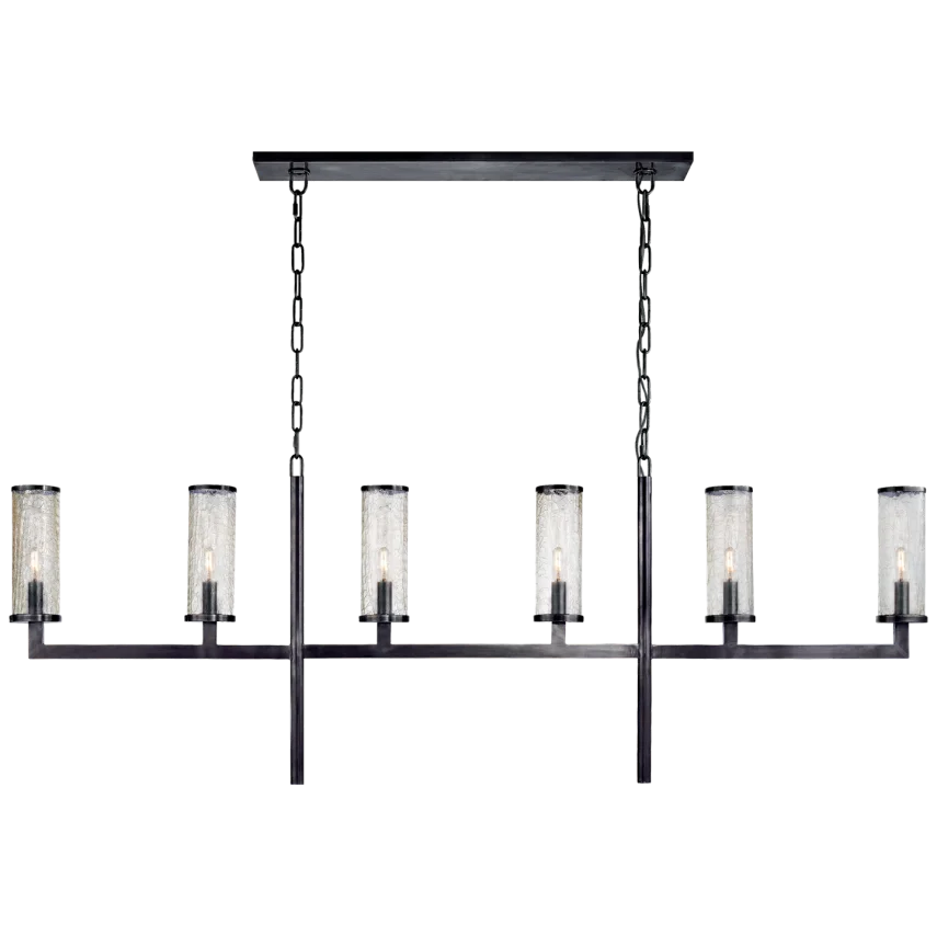 Limo Large Linear Chandelier With Clear Glass Shade-Visual Comfort-VISUAL-KW 5203BZ-CRG-ChandeliersBronze-Crackle Glass-4-France and Son