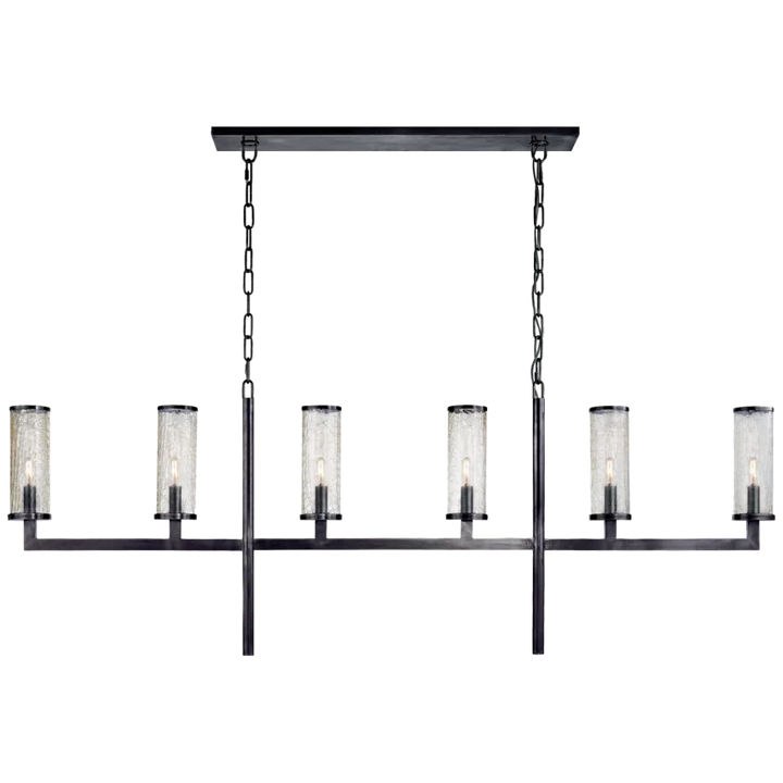 Limo Large Linear Chandelier With Clear Glass Shade-Visual Comfort-VISUAL-KW 5203BZ-CRG-ChandeliersBronze-Crackle Glass-4-France and Son