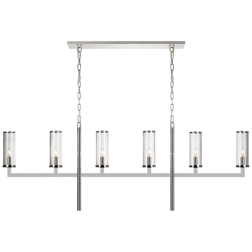 Limo Large Linear Chandelier With Clear Glass Shade-Visual Comfort-VISUAL-KW 5203PN-CG-ChandeliersPolished Nickel-Clear Glass-5-France and Son