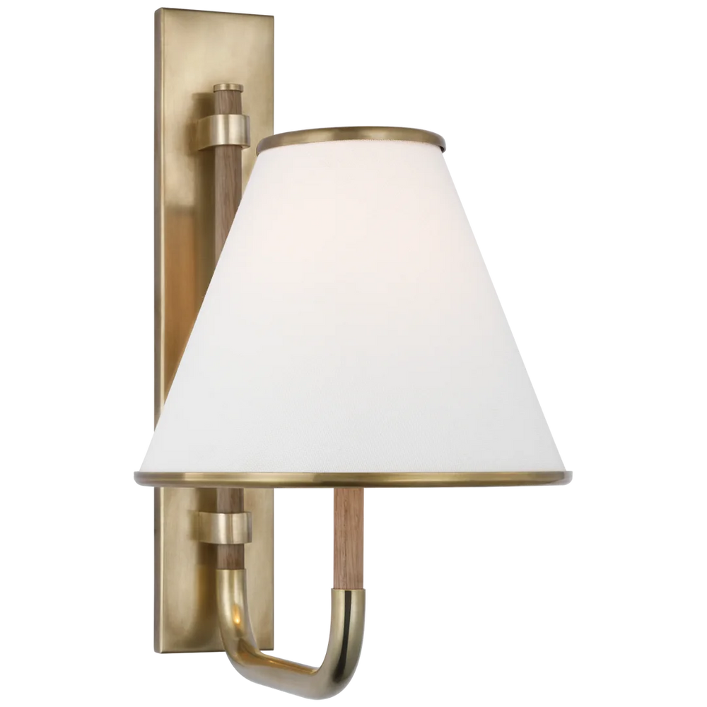 Rizby Small Sconce-Visual Comfort-VISUAL-MF 2055SB/NO-L-Wall LightingSoft Brass and Natural Oak-Linen Shade-2-France and Son