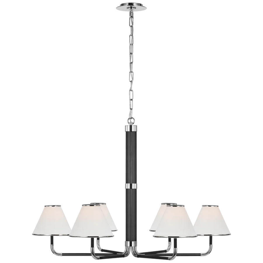 Rizby XL Chandelier in Polished-Visual Comfort-VISUAL-MF 5056PN/EB-L-ChandeliersPolished Nickel and Ebony/Linen Shade-XL-1-France and Son
