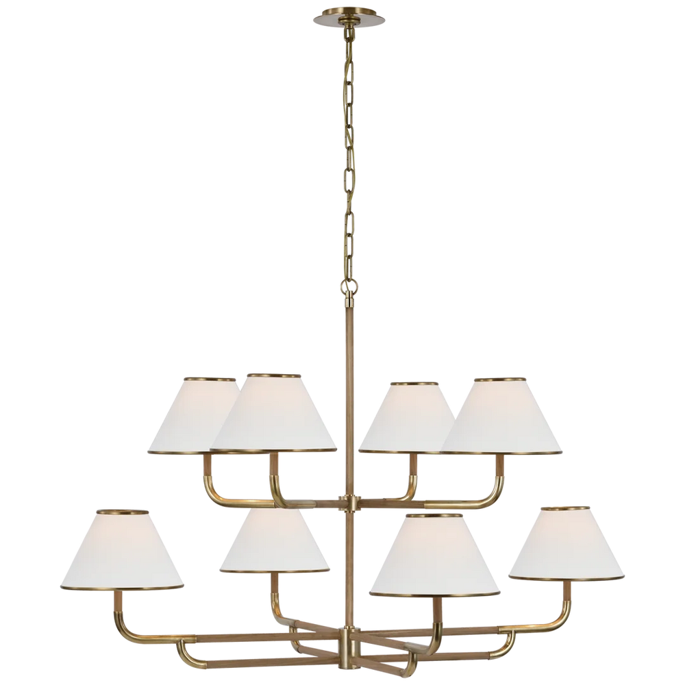 Rogby Grande Two - Tier Chandelier-Visual Comfort-VISUAL-MF 5057SB/NO-L-ChandeliersSoft Brass and Natural Oak-2-France and Son