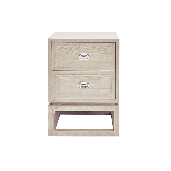 Oliver 2 Drawer Side Table With Nickel Campaign Hardware-Worlds Away-WORLD-OLIVER CON-Side TablesCERUSED OAK-1-France and Son
