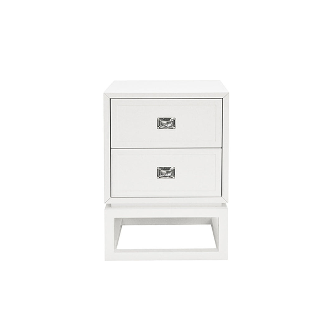 Oliver 2 Drawer Side Table With Nickel Campaign Hardware-Worlds Away-WORLD-OLIVER WHN-Side TablesMATTE WHITELAQR-5-France and Son