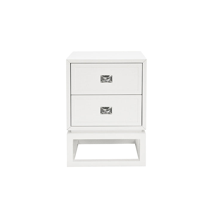 Oliver 2 Drawer Side Table With Nickel Campaign Hardware-Worlds Away-WORLD-OLIVER WHN-Side TablesMATTE WHITELAQR-5-France and Son