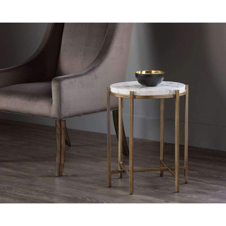Solana End Table - Round - Marble Look-Sunpan-SUNPAN-102934-Side Tables-3-France and Son