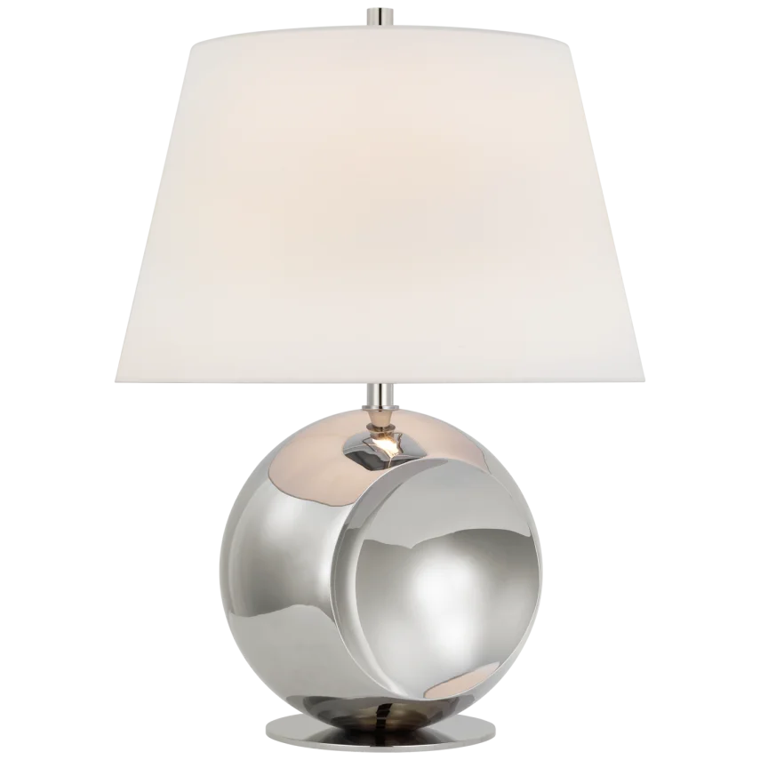 Coma Medium Globe Table Lamp-Visual Comfort-VISUAL-PCD 3101PN-L-Table LampsPolished Nickel-Linen-3-France and Son