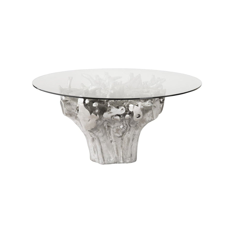 Root Small Silver Dining Table Base With Glass-Phillips Collection-PHIL-PH104330-Dining Tables-1-France and Son