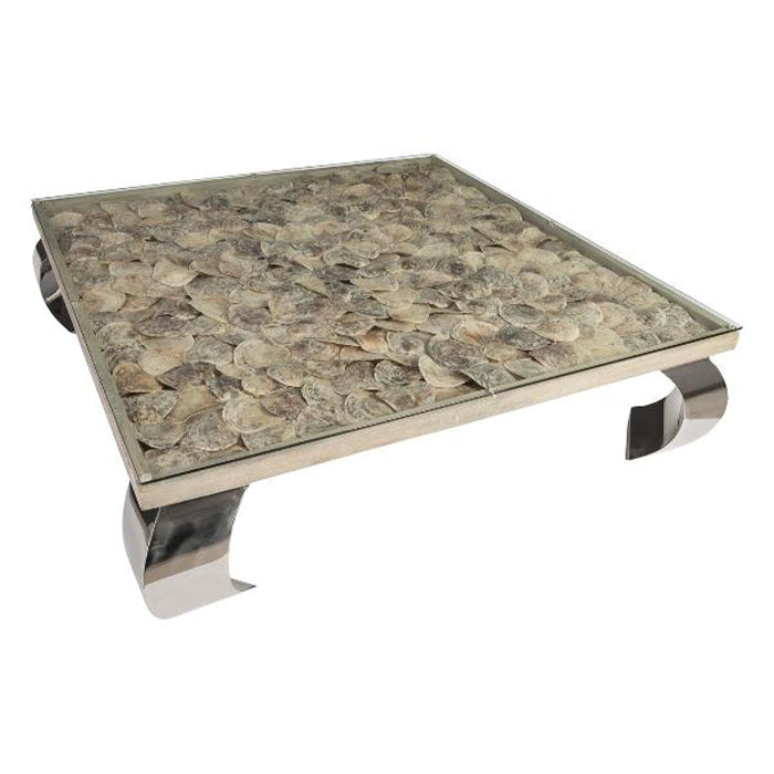 Shell Coffee Table, Glass Top, Ming Stainless Steel Legs-Phillips Collection-PHIL-PH81449-Coffee Tables-2-France and Son