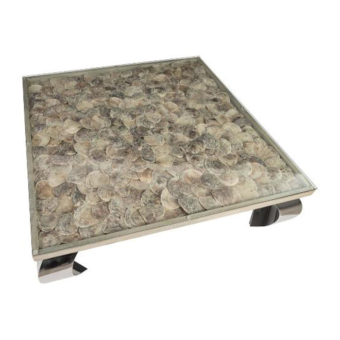Shell Coffee Table, Glass Top, Ming Stainless Steel Legs-Phillips Collection-PHIL-PH81449-Coffee Tables-1-France and Son