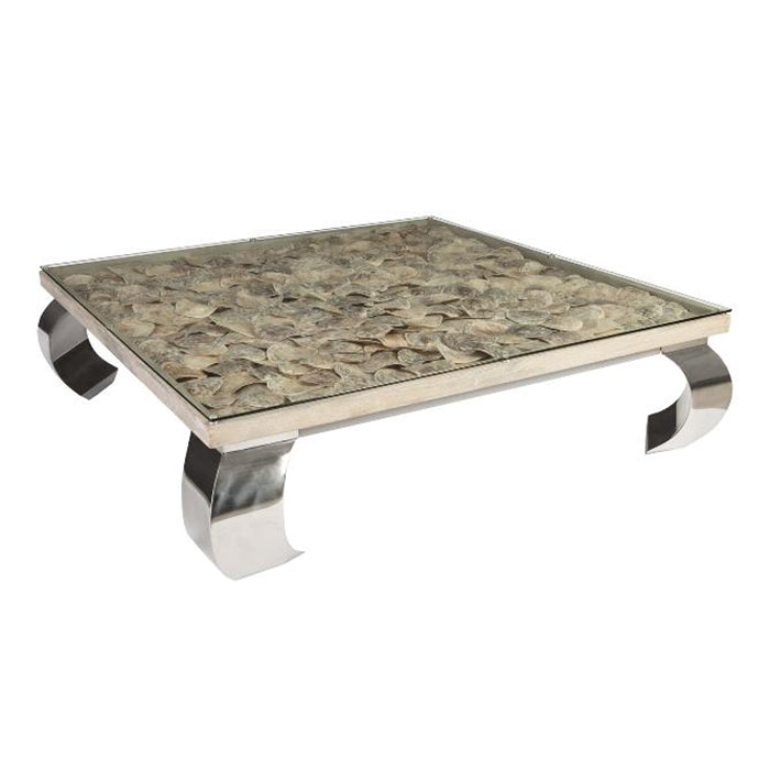 Shell Coffee Table, Glass Top, Ming Stainless Steel Legs-Phillips Collection-PHIL-PH81449-Coffee Tables-5-France and Son
