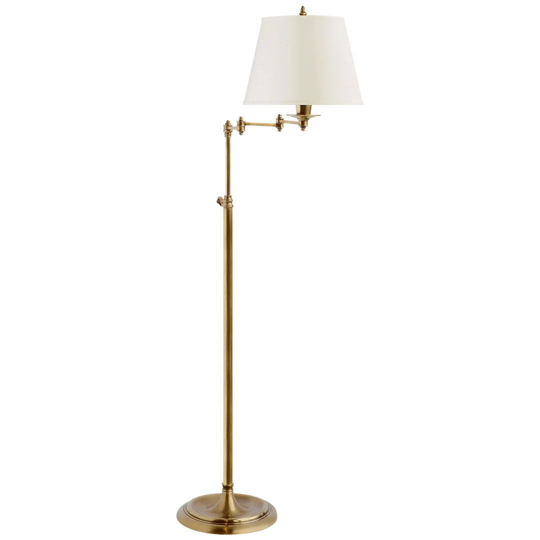 Trisi Swing Arm Floor Lamp-Visual Comfort-VISUAL-S 1200HAB-L-Floor LampsHand-Rubbed Antique Brass - Linen Shades-3-France and Son