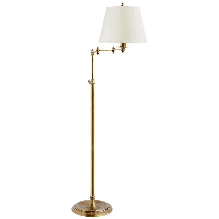 Trisi Swing Arm Floor Lamp-Visual Comfort-VISUAL-S 1200HAB-L-Floor LampsHand-Rubbed Antique Brass - Linen Shades-3-France and Son