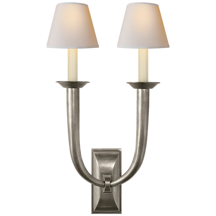 Frenchy Deco Horn Double Sconce-Visual Comfort-VISUAL-S 2021AN-NP-Wall LightingAntique Nickel-Natural Paper Shades-2-France and Son