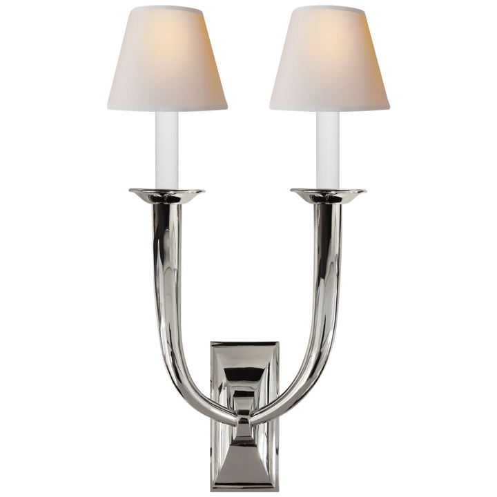 Frenchy Deco Horn Double Sconce-Visual Comfort-VISUAL-S 2021PN-NP-Wall LightingPolished Nickel-Natural Paper Shades-8-France and Son