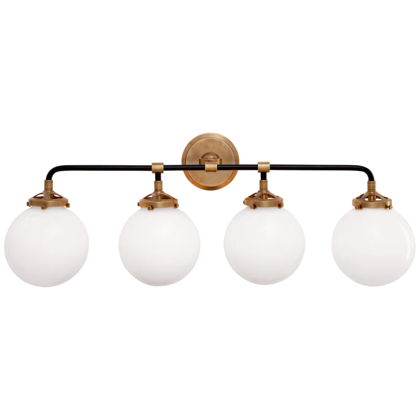 Baleno Four Light Bath Sconce-Visual Comfort-VISUAL-S 2025HAB/BLK-WG-Bathroom LightingHand-Rubbed Antique Brass and Black-White Glass-1-France and Son