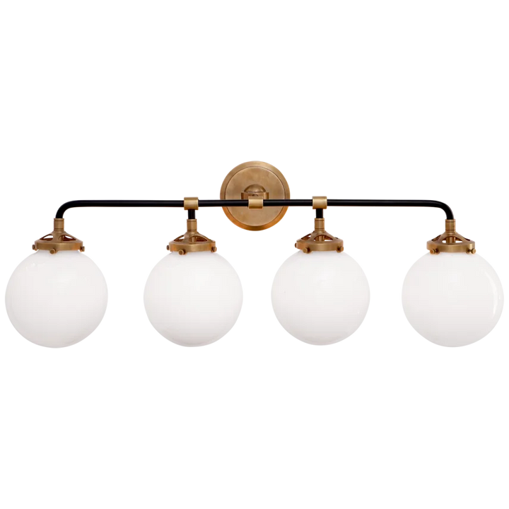 Baleno Four Light Bath Sconce-Visual Comfort-VISUAL-S 2025HAB/BLK-WG-Bathroom LightingHand-Rubbed Antique Brass and Black-White Glass-1-France and Son