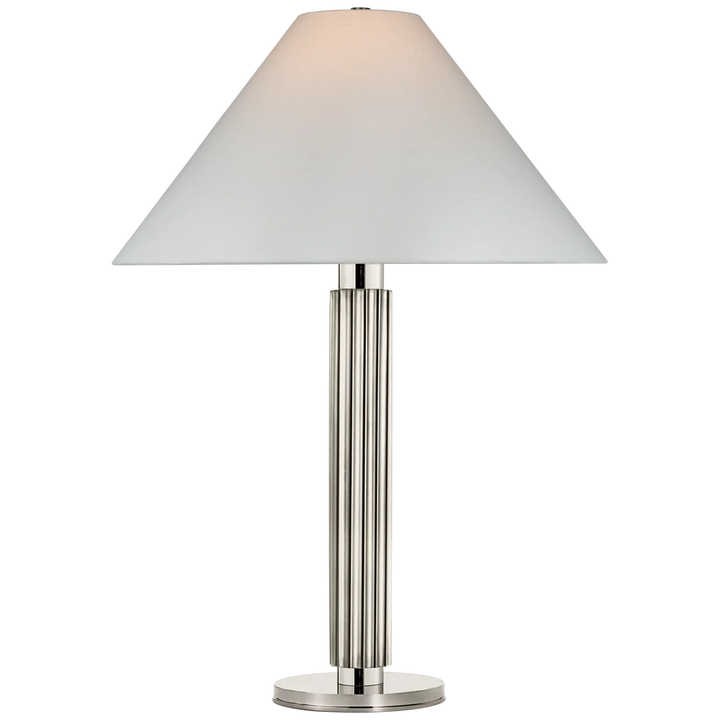 Duran Large Table Lamp-Visual Comfort-VISUAL-S 3115PN-L-Table LampsPolished Nickel-Linen Shade-2-France and Son