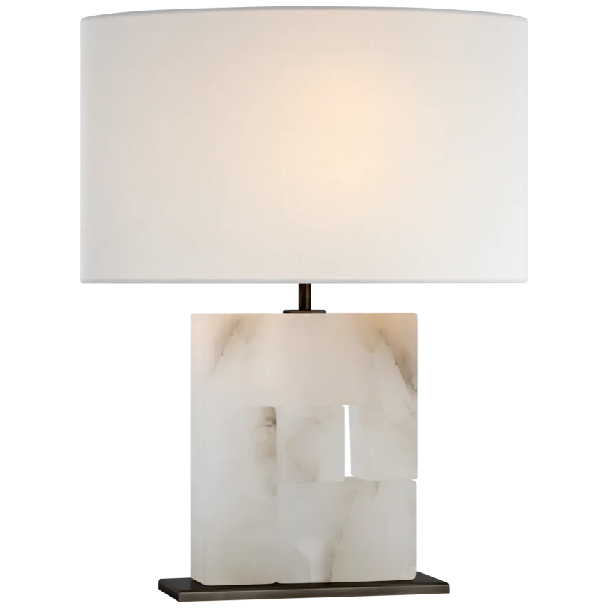 Ashley Table Lamp-Visual Comfort-VISUAL-S 3925ALB/BZ-L-Table LampsMedium-Alabaster and Bronze-Linen Oval-4-France and Son