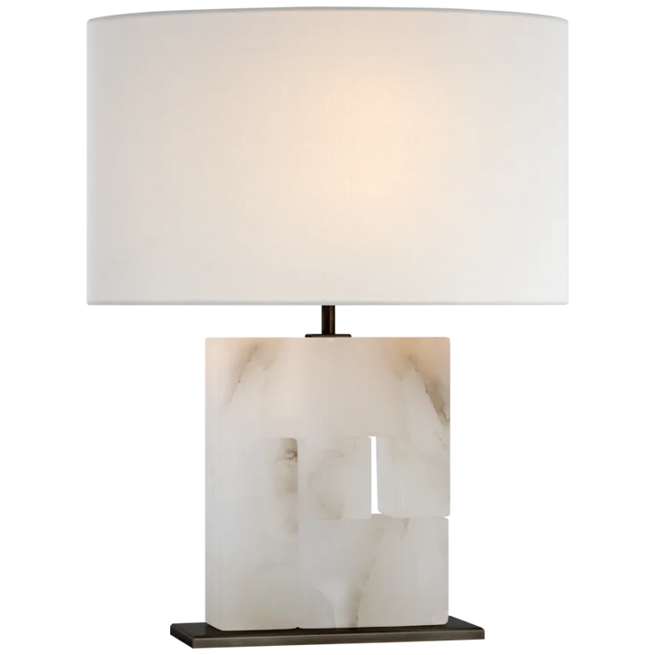 Ashley Table Lamp-Visual Comfort-VISUAL-S 3925ALB/BZ-L-Table LampsMedium-Alabaster and Bronze-Linen Oval-4-France and Son