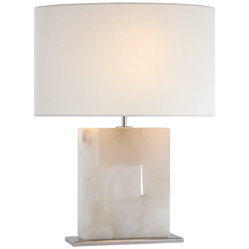 Ashley Table Lamp-Visual Comfort-VISUAL-S 3925ALB/PN-L-Table LampsMedium-Alabaster and Polished Nickel-Linen Oval-6-France and Son