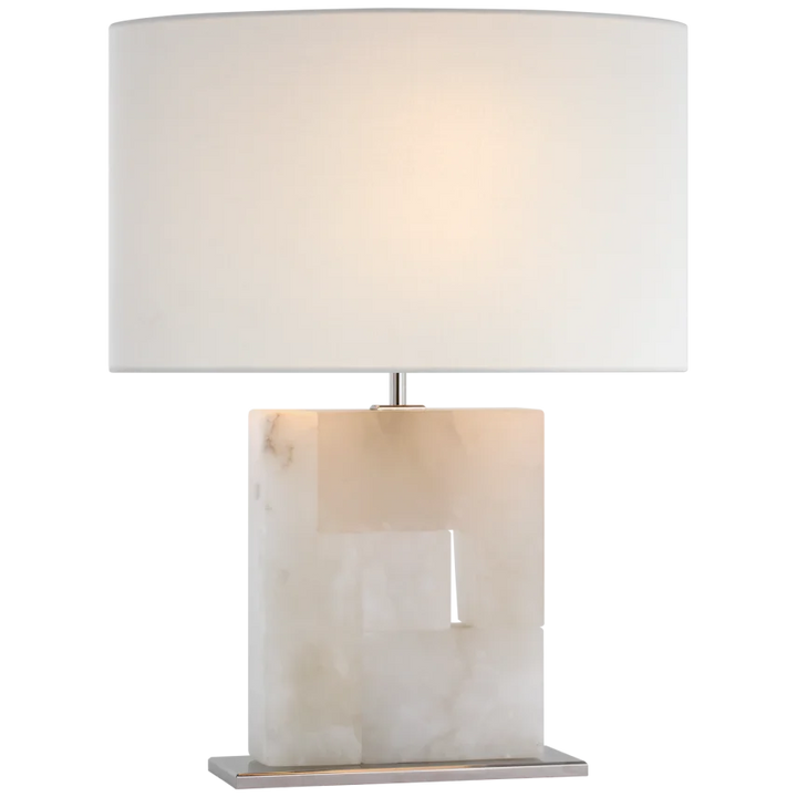 Ashley Table Lamp-Visual Comfort-VISUAL-S 3925ALB/PN-L-Table LampsMedium-Alabaster and Polished Nickel-Linen Oval-6-France and Son