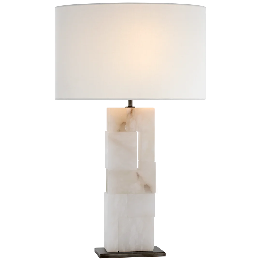 Ashley Table Lamp-Visual Comfort-VISUAL-S 3926ALB/BZ-L-Table LampsAlabaster and Bronze-Linen Shades-1-France and Son