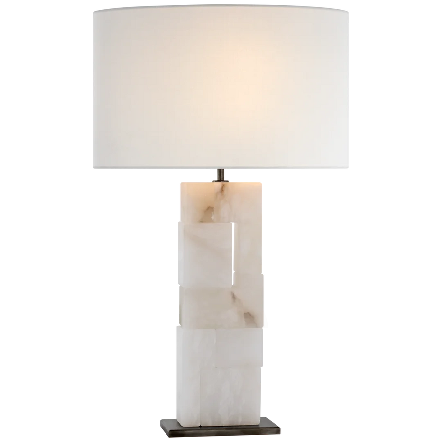 Ashley Table Lamp-Visual Comfort-VISUAL-S 3926ALB/BZ-L-Table LampsAlabaster and Bronze-Linen Shades-1-France and Son