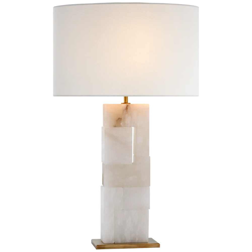 Ashley Table Lamp-Visual Comfort-VISUAL-S 3926ALB/HAB-L-Table LampsAlabaster and Hand-Rubbed Antique Brass-Linen Shades-2-France and Son