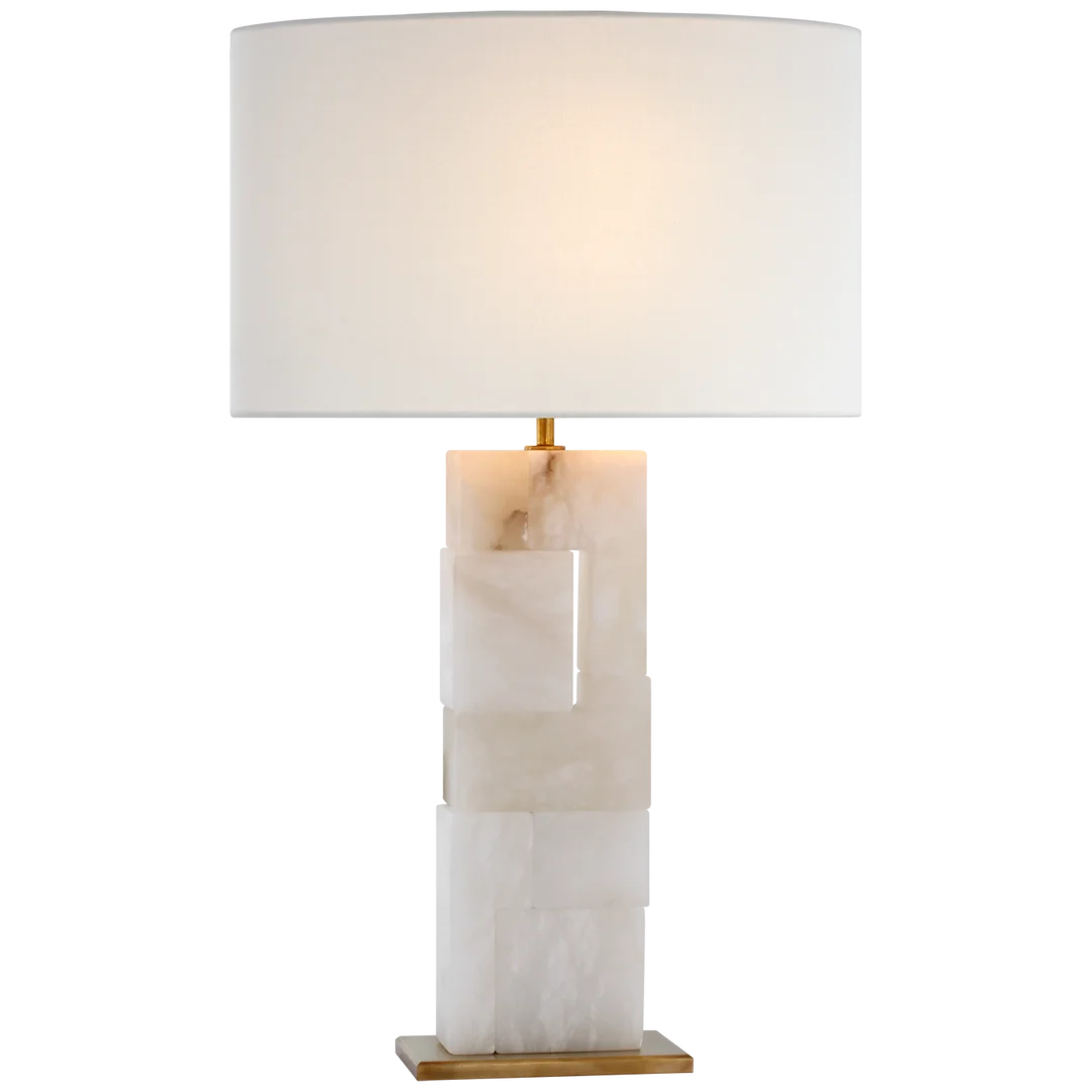 Ashley Table Lamp-Visual Comfort-VISUAL-S 3926ALB/HAB-L-Table LampsAlabaster and Hand-Rubbed Antique Brass-Linen Shades-2-France and Son