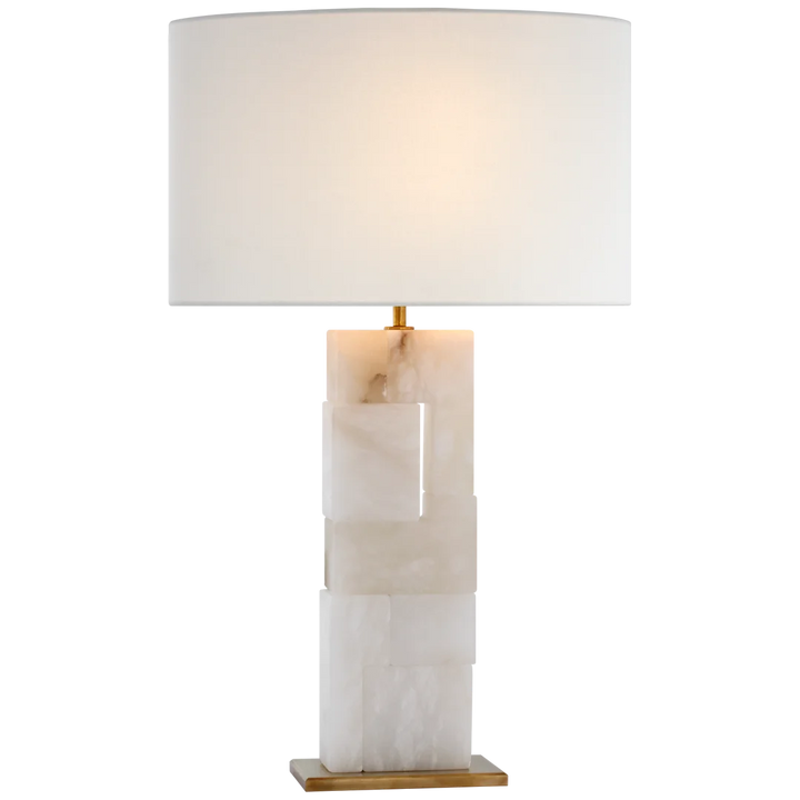 Ashley Table Lamp-Visual Comfort-VISUAL-S 3926ALB/HAB-L-Table LampsAlabaster and Hand-Rubbed Antique Brass-Linen Shades-2-France and Son