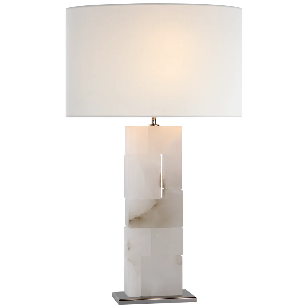 Ashley Table Lamp-Visual Comfort-VISUAL-S 3926ALB/PN-L-Table LampsAlabaster and Polished Nickel-Linen Shades-3-France and Son