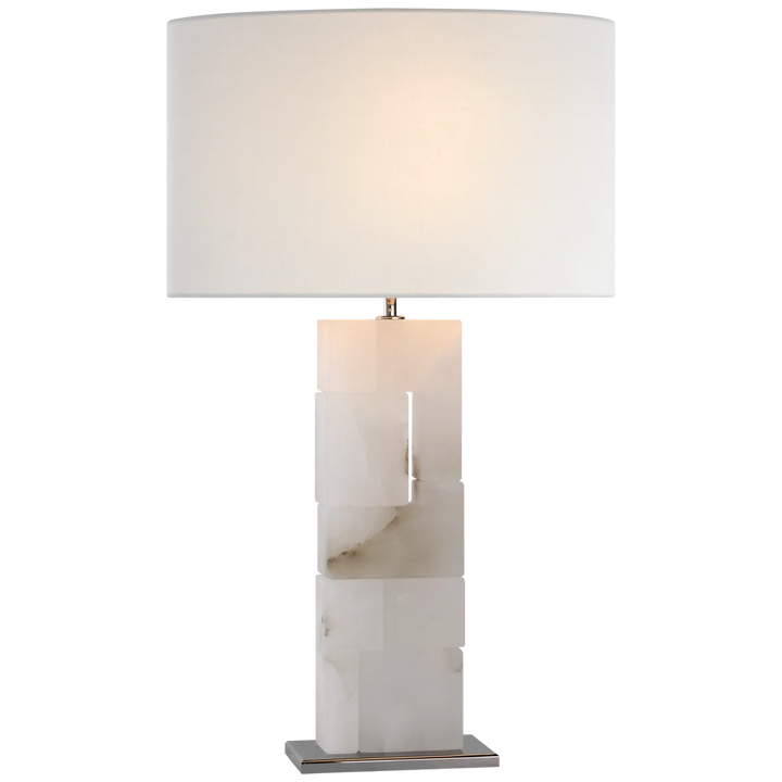 Ashley Table Lamp-Visual Comfort-VISUAL-S 3926ALB/PN-L-Table LampsAlabaster and Polished Nickel-Linen Shades-3-France and Son