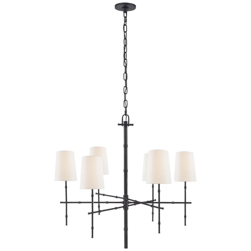 Greda Medium Modern Bamboo Chandelier-Visual Comfort-VISUAL-S 5161BZ-L-ChandeliersBronze-Linen Shades-3-France and Son